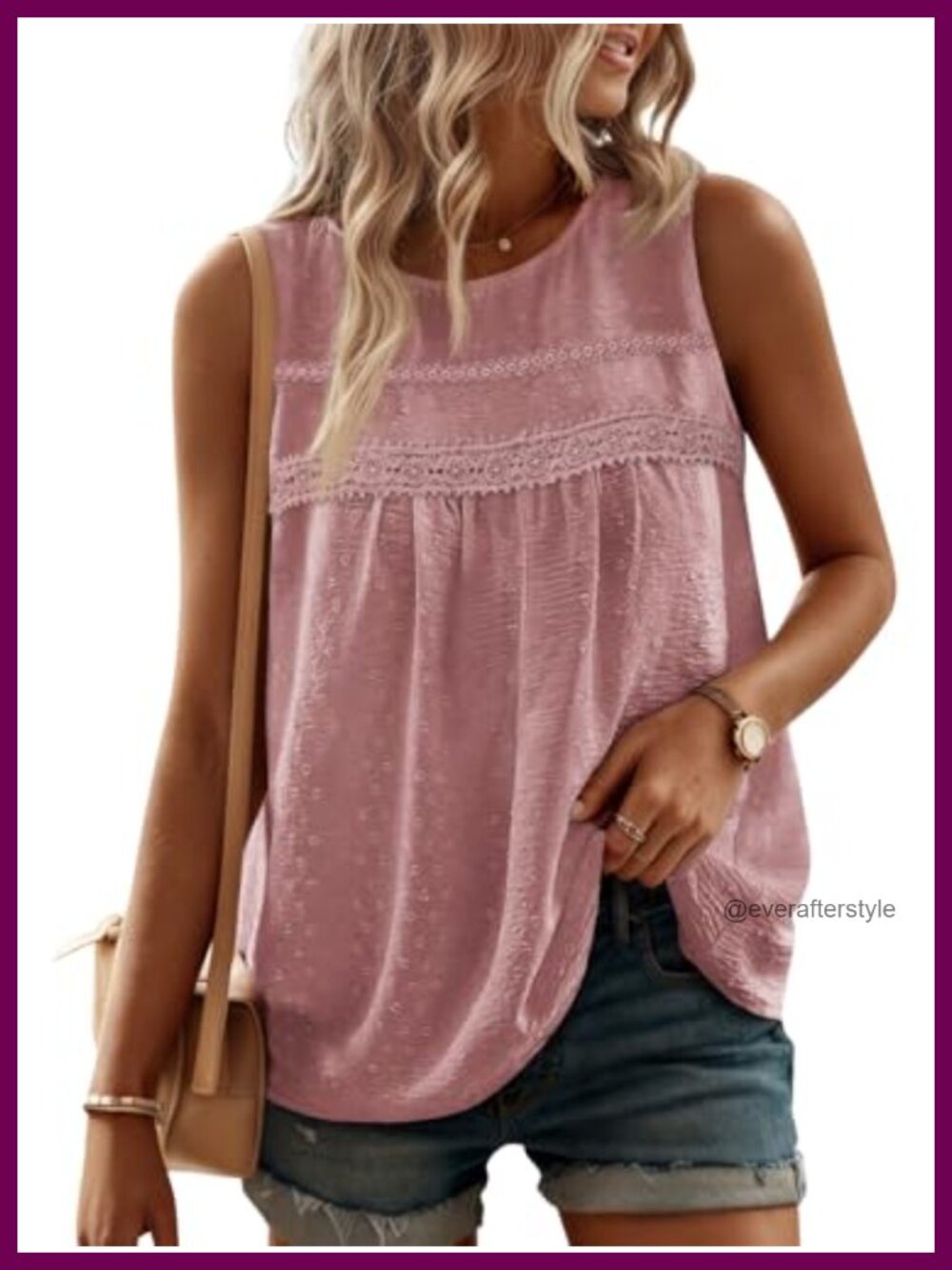 Loose Fit Swiss Dot Tank Top Sleeveless Crew Neck Summer Cami